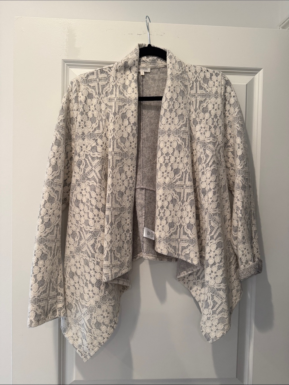 Women's Cream Lace-Pattern Open Cardigan Blazer